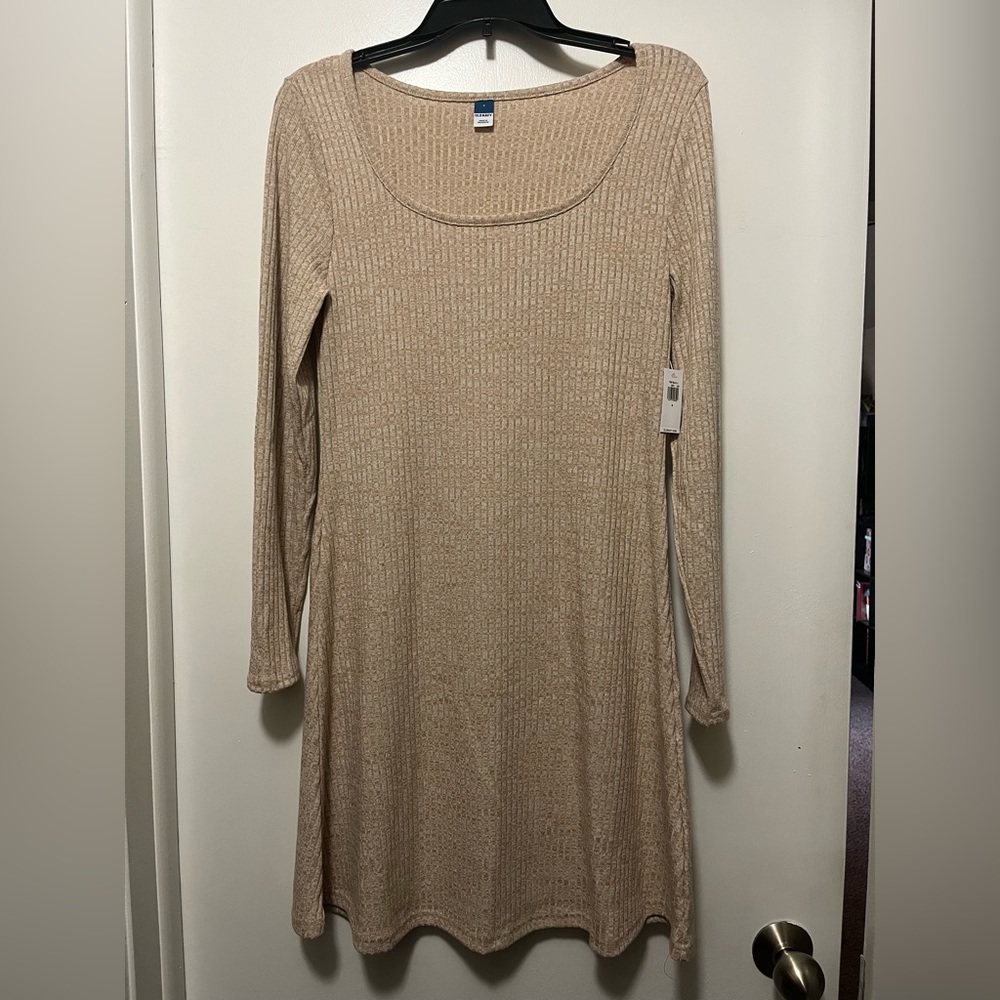 Cream/white/brown Old Navy long sleeve dress, size S NWT